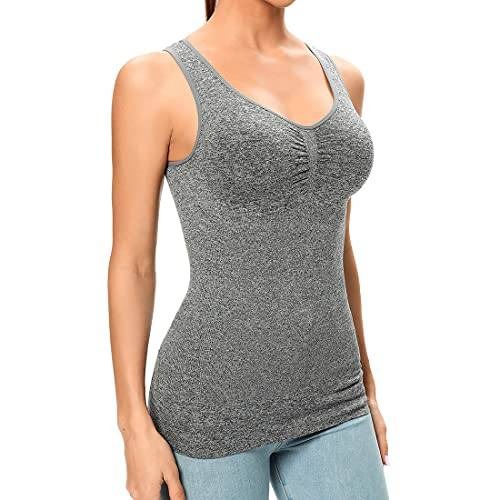 Unbranded Gray Seamless Compression Tank Top Ruched Bust Athletic Camisole